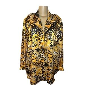 Vintage Andrea Gayle Animal Print & Chains Semi Sheer Blouse